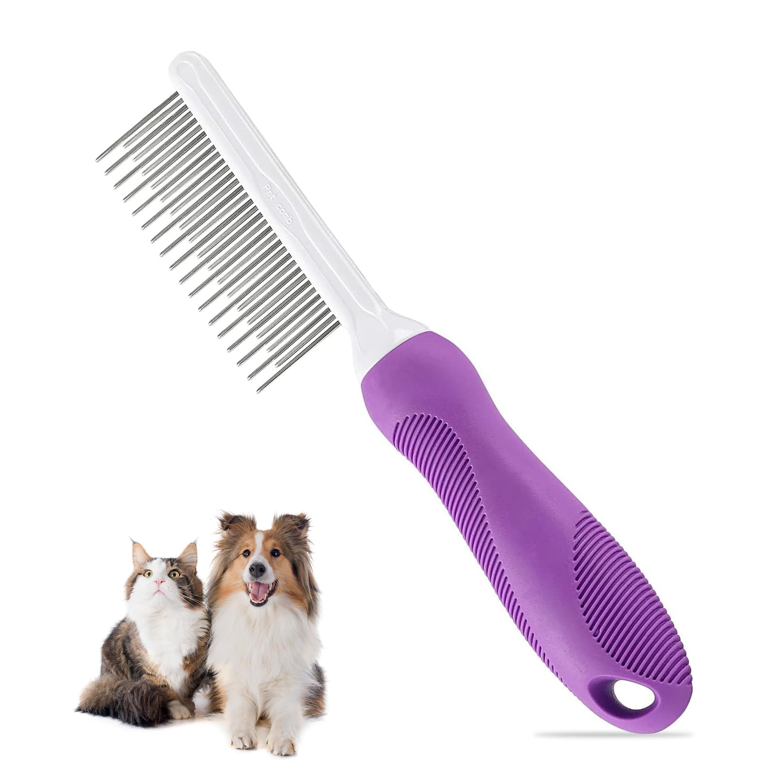 EnixwH Dog Comb, Long Haired Dog Brush with Ergonomic Handle, Cat Comb, Stainless Steel Long Haired Dog Brush, Remove Knotted or Dead Hair (Purple)