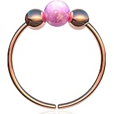 ALOME PIERCINGS Rose Gold Cartilage Earring – 14K Rose Gold Filled 20G 8mm Hoop 3mm Pink Opal – Cute Dainty Jewelry Piercing Gift For Your Loved One