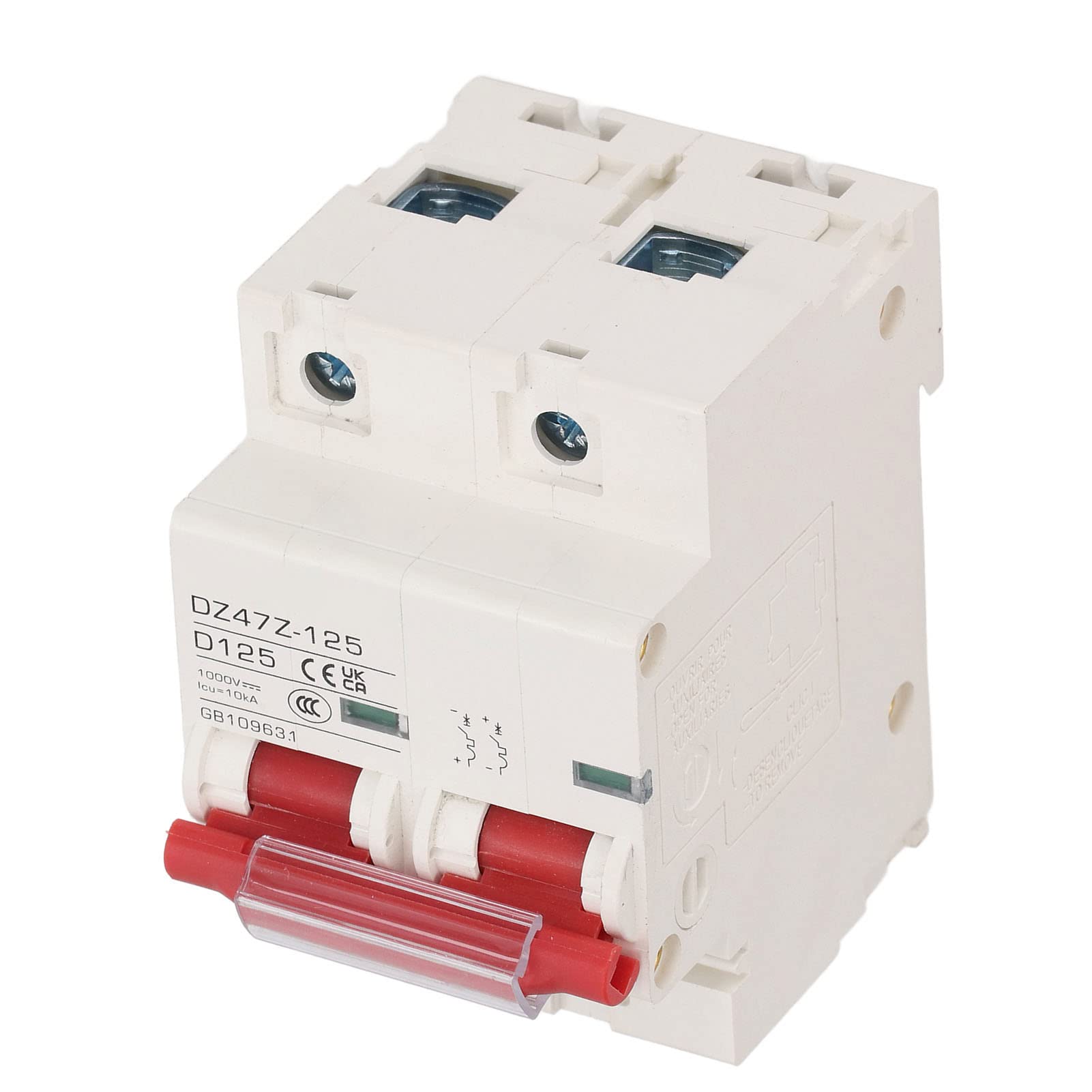 DC Miniature Circuit Breaker, 2 Pole 1000V 125Amp Isolator for Solar PV System, 35mm DIN Rail Installation PV Circuit Breaker, Voltage Surge Arrester Device (Red)