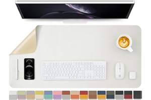 HOMIEAZICOZI Dual Sided Leather Desk Mat - Waterproof Desk Pad for Office and Home - Desk Organization and Accessories - Ideal for Large Mouse Pad and Desk Mats on Top of Desks(White+Beige,36"x 17")