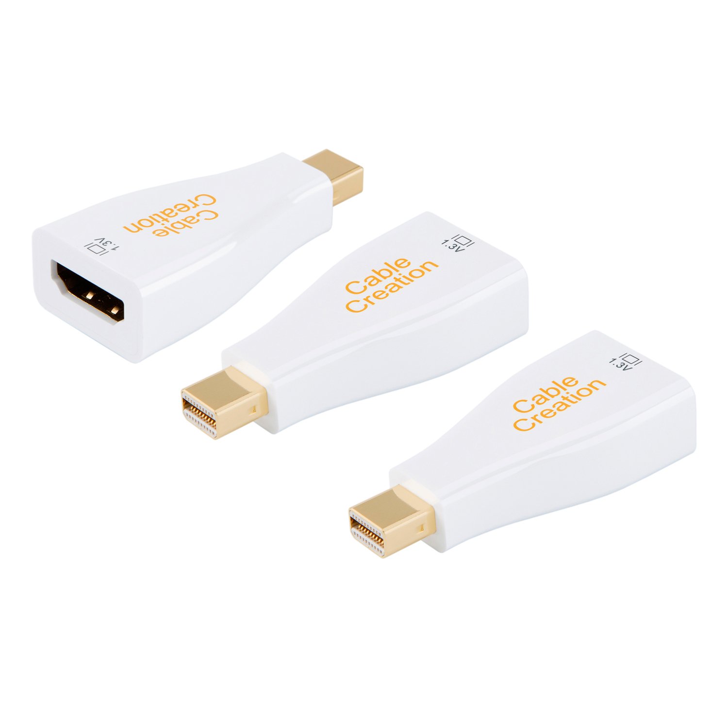 Mini DP to HDMI Adapter CableCreation [3-Pack] Gold Plated Mini Displayport to HDMI Converter Male to Female Support 1080P White