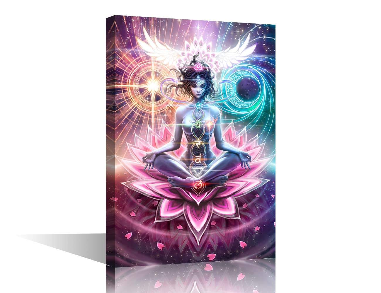 Generic Lotus Buddha Meditation Poster 7 Chakra Decor Yoga Wall Art Psychedelic Poster Meditation Decor Trippy Paintings Canvas Art Yoga Studio 16" x 24" inch Framed Ready to Hang