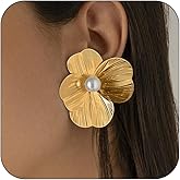 Elegant Pearl Flower Earrings for Women Pearl Statement Earring Unique Boho Freshwater Gold Floral Earrings Trendy Gold Silver Flower Earring Prom Wedding Birthday Party Jewelry