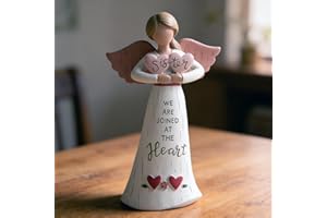 Sister Angel Figurine Resin Statue – We are Joined at the Heart Sister Gift, Angel Holding Heart Sculpture, Sentimental Siste