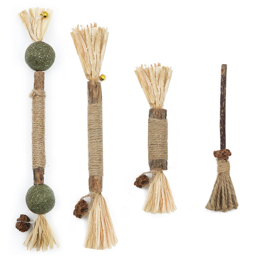 Cat Toys Silvervine Sticks,4 PCS Kitten Teething Catnip Toys,4 Style Funny Cat Nips Dental Care Treat Pet Chew Toys for Indoor Cats Interactive Games Aggressive Chewers Teeth Cleaning Presents