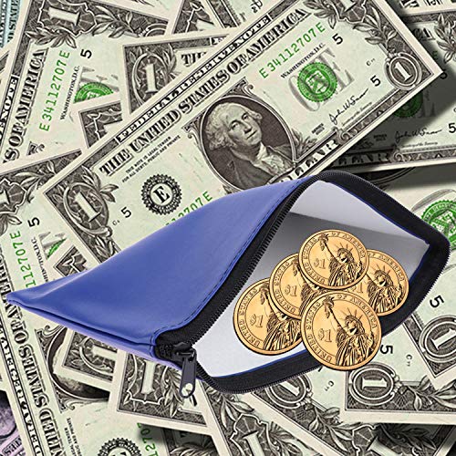Tongnian Bank Bag Money Pouch Leatherette Security Deposit Bags Utility Zipper Bags for Cash Money,Check Wallet,Cosmetics,Tools, 11x6 inch 4 Pack (Blue)