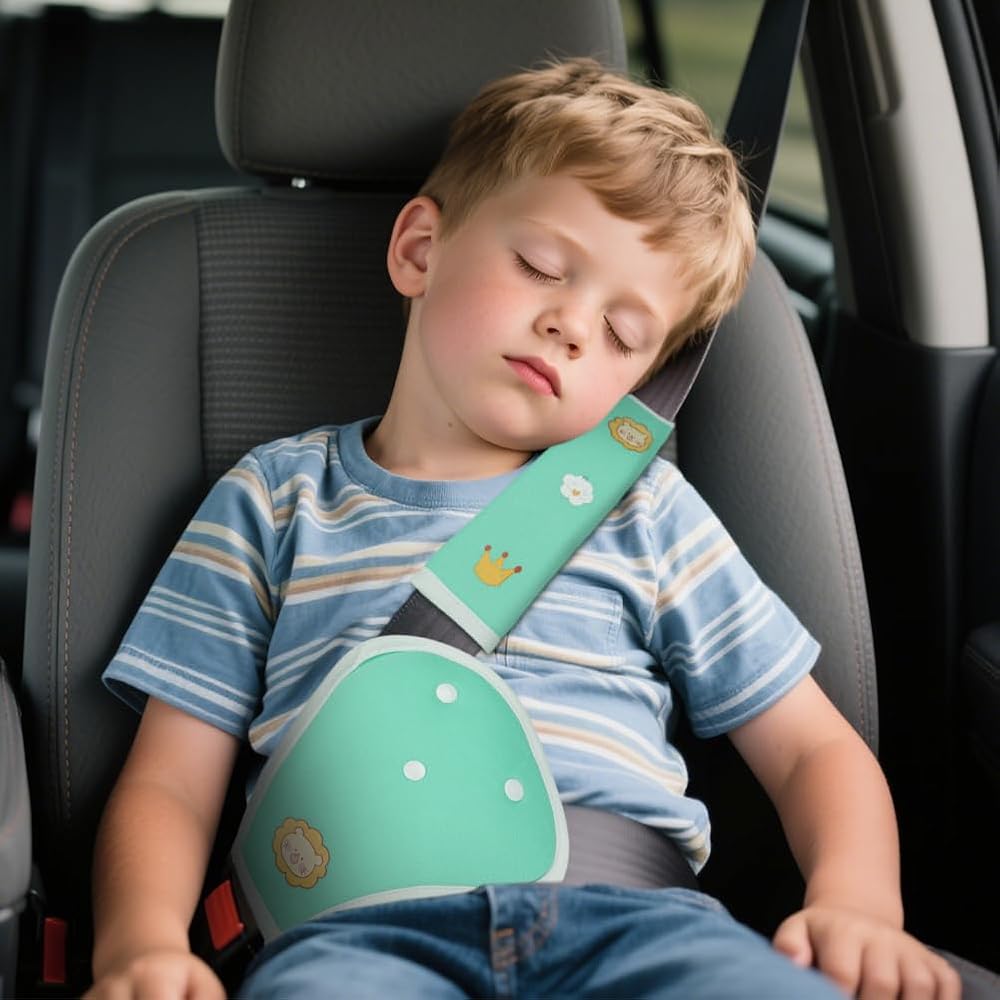 URAQT Car Seat Belt Pads 2PCS Green Lion Pattern Kids Universal Protector