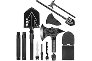 SEHERTIWY Folding Military Shovel Camping Axe Portable Survival Kits with Sheath for Backpacking, Entrenching Tool, Car Emergency (Black)