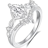 Jaransheti Marquise Cut Moissanite Engagement Ring For Women 18 K White Gold Plated S925 Sterling Silver Ring Modern Travel Engagement Ring