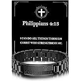 Alissl American Flag Bible Verse Bracelet for Men Cross Inspired Christian Stainless Steel Straps Watch Band Adjustable Link Cross Bracelet Faith Christian Religious Jewelry Gifts Christmas Valentine