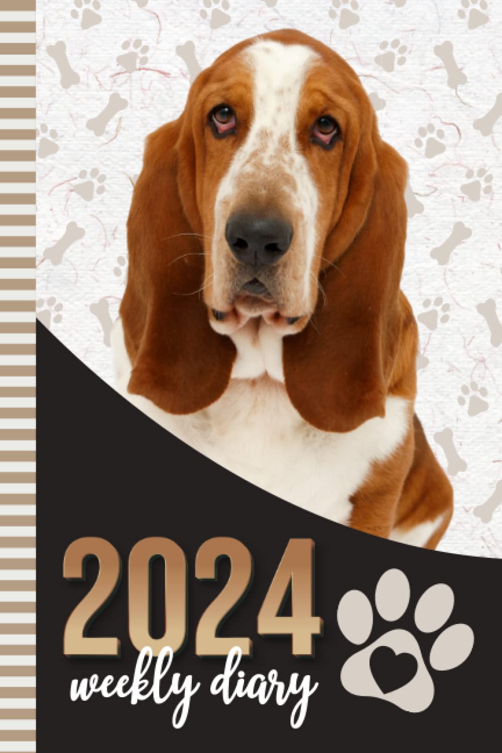 2024 Weekly Diary: 6x9 Dated Personal Organizer / Daily Scheduler With Checklist - To Do List - Note Section - Habit Tracker / Organizing Gift / Basset Hound Dog - Paw Print Art Cover
