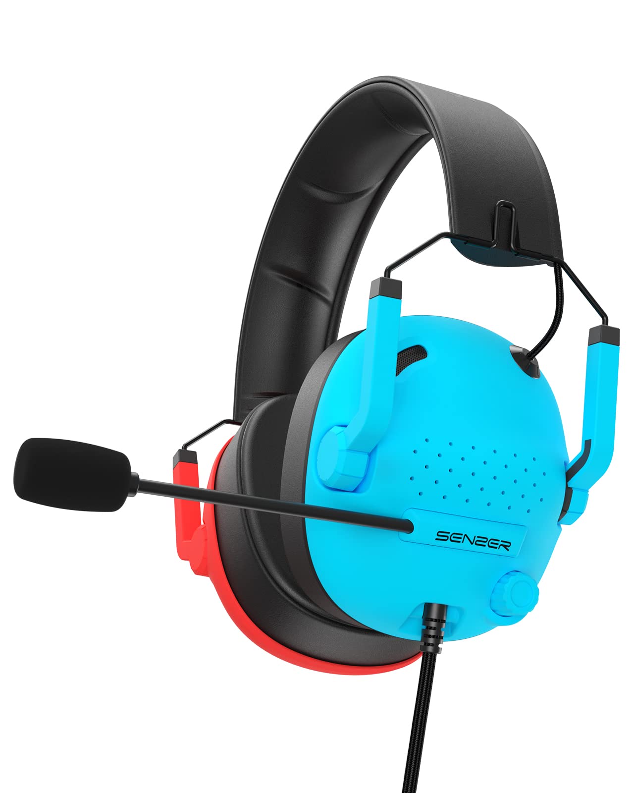 Surround Sound Pro Gaming Headset with Noise Cancelling Microphone - Soft Memory Foam Padding - Portable Foldable Headphones for PC, PS4, PS5, Xbox One, Switch - Red&Blue