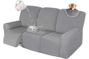 ALIECOM 8 Piece 100% Waterproof Recliner Couch Covers for Reclining Couches 3 Seat Stretch Washable Reclining Sofa Cover for 3 Cushion Couch Slipcover Set Furniture Protector (Light Gray, 3 Seat)