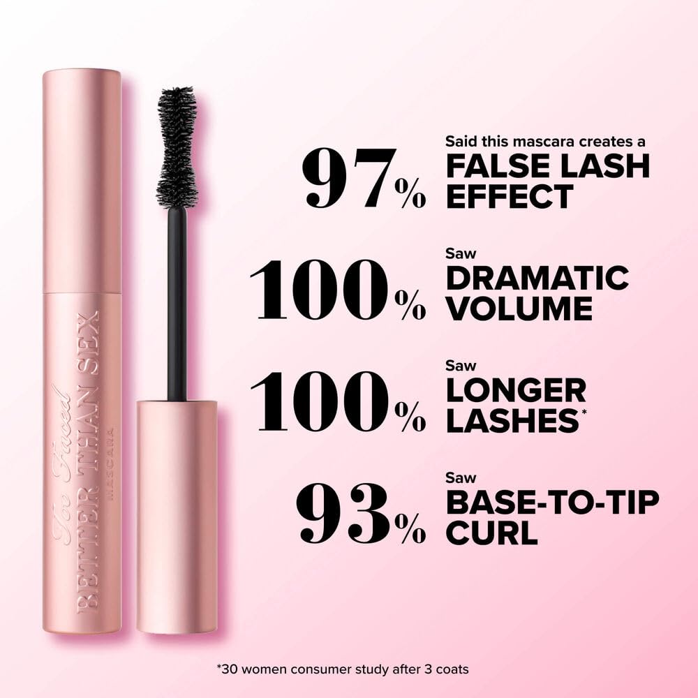 Too Faced Foreplay & Better Than Sex Duo | Dramatic Volume + Length Mascara and Primer Gift Set, 0.54 Fl Oz, Black