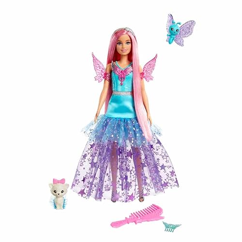 Barbie A Touch of Magic Fashion Doll, Malibu with Wing-Detailed Dress,  7-inch Long Colorful Hair, Fantasy Pets Accessories in Saudi Arabia  Whizz