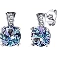 VEMAZA Color Change Alexandrite Earrings 925 Sterling Silver June Birthstone Round Cut Oval Cut Halo Hypoallergenic Drop Dangle Stud Simulated Created Alexandrite Earrings for Women