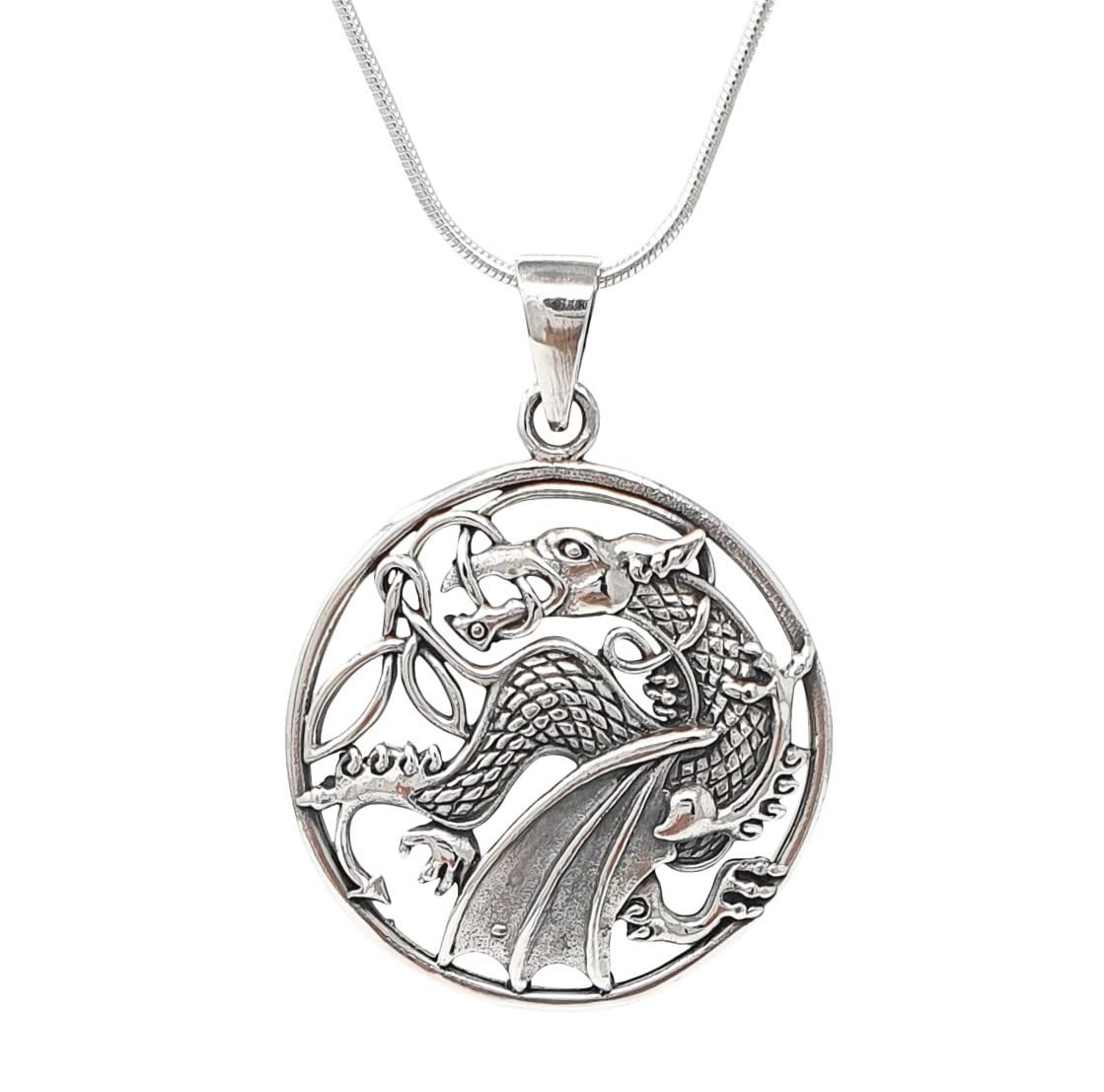 Treasure Bay Men's Women's Celtic Dragon Pendant Made from 925 Sterling Silver on Chain