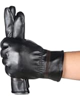 Perman Men Fashion Cashmere PU Leather Winter Super Driving Warm Gloves Waterproof