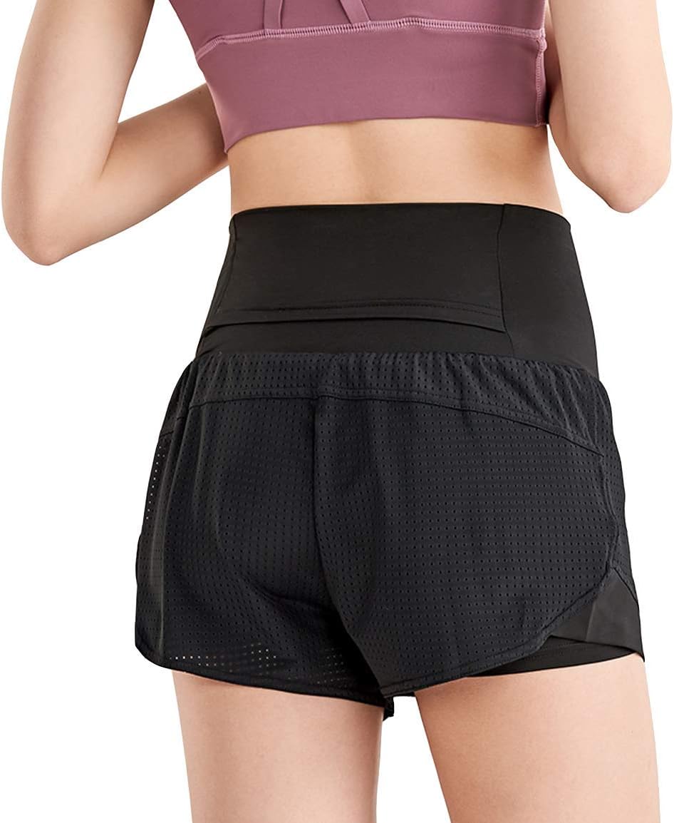 Women Workout Running Shorts,Active Yoga Gym Sport Shorts with Liner 2 in 1