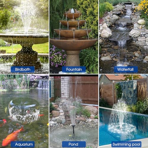 Biling 12W Solar Pond Pump, 160L/H, 1.5m Lift Solar Water Fountain Pump | Safe Anti-Dry Protection & Dual Filtration,DIY 4 Nozzles 5m Cable for Bird Bath,Small Pond&Water Features