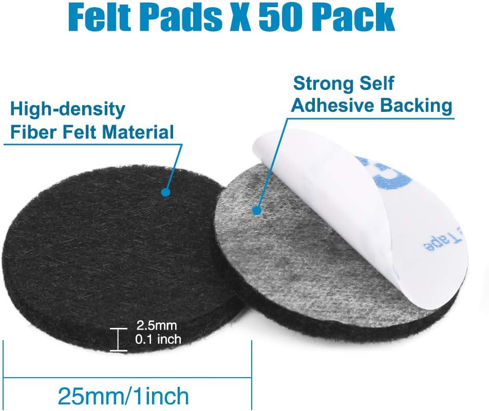 Felt Pads for Furniture Feet,50 Pieces Self Adhesive Furniture Pads Floor Protectors for Chair Legs Anti Scratch(Black) - Image 3