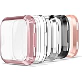 Simpeak 5Pack Soft Screen Protector Bumper Case Compatible with Fitbit Versa Smartwatch, Full Protection, Rose Pink/Clear/Silver/Black/Rose Gold