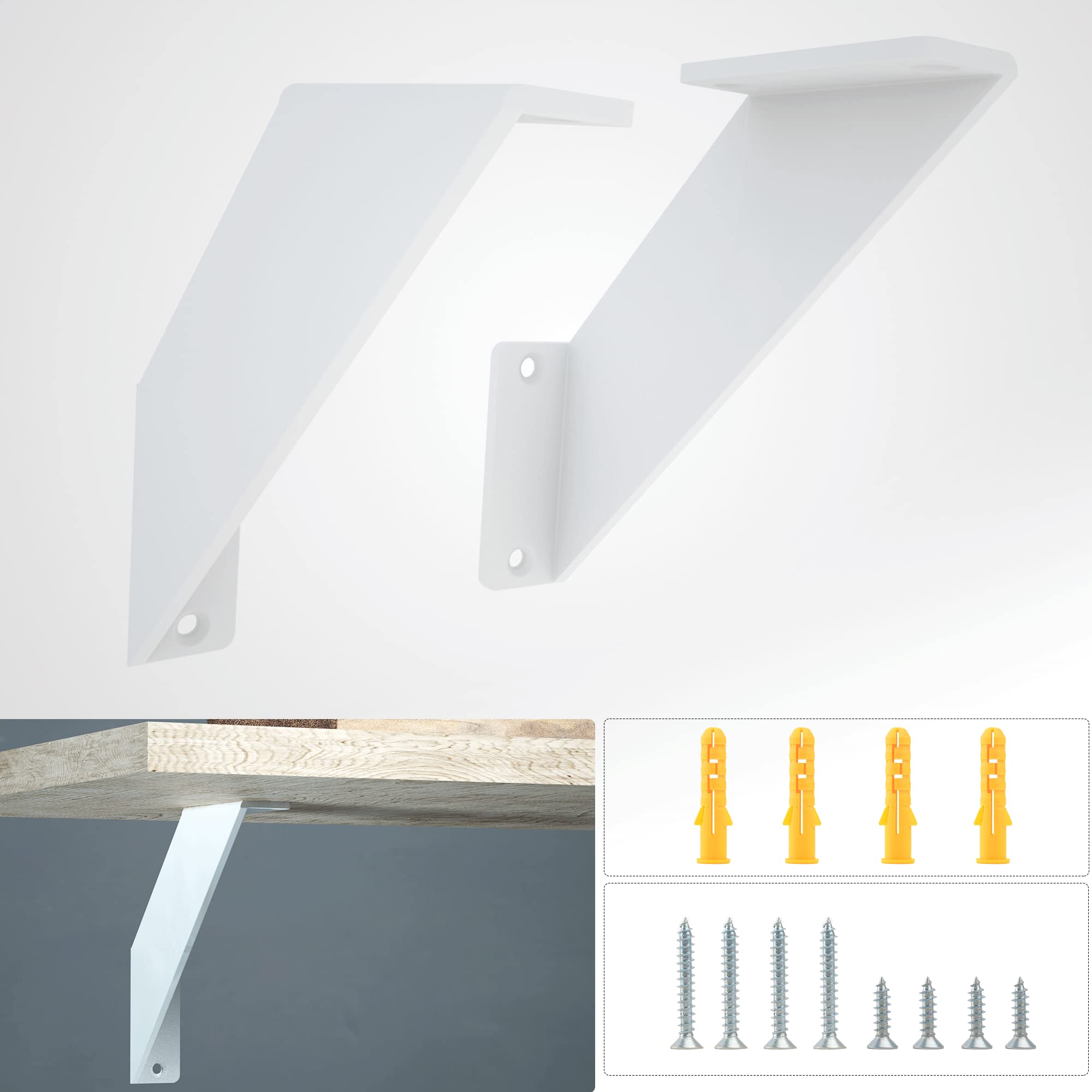 SPOROOT Shelf Bracket White 20 cm,90 Degree Triangular Design Heavy Duty Shelf Brackets, Decorate Wall Shelf Support Set of 2
