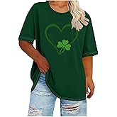 St Patricks Day Shirt Women Plus Size Funny Casual Short Sleeve Crewneck Tops Lucky Shamrock Graphic Loose T-Shirts