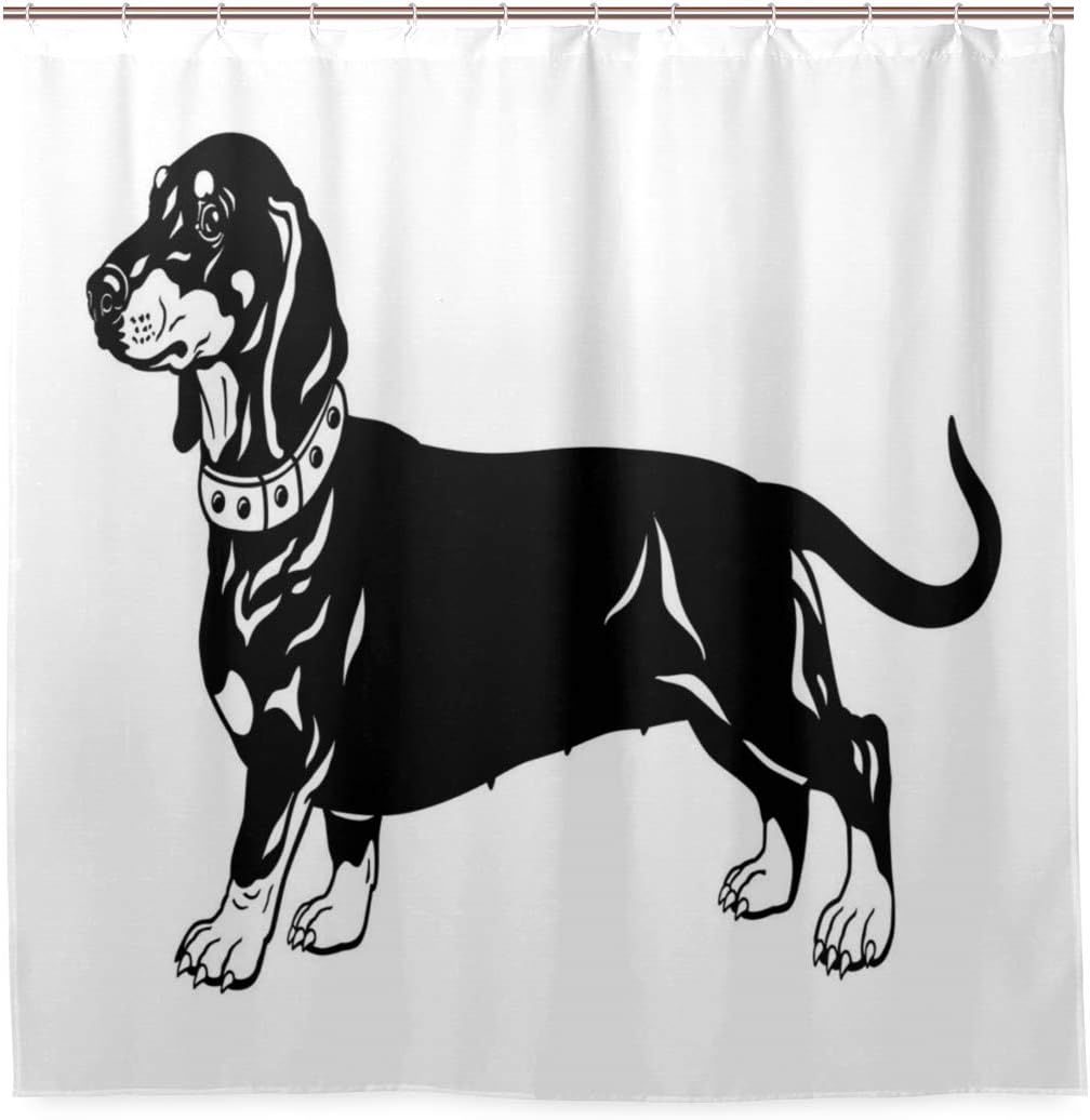 Amazon Nikivivi 防水シャワーカーテン モノクロの様式化されたかわいい長い胴体の品種と単純な犬のイラスト 浴室 目隠し 間仕切り取付簡単 カーテンリング付属 おしゃれ バスカーテン 180ｘ180cm シャワーカーテン ホーム キッチン オンライン通販