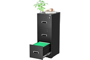 Greenvelly Metal 3 Drawer File Cabinet, Vertical File Cabinet with Lock, Locking Filing Cabinets for Home Office, Letter/Legal/A4/F4 Size/Anti-Tip (Black)