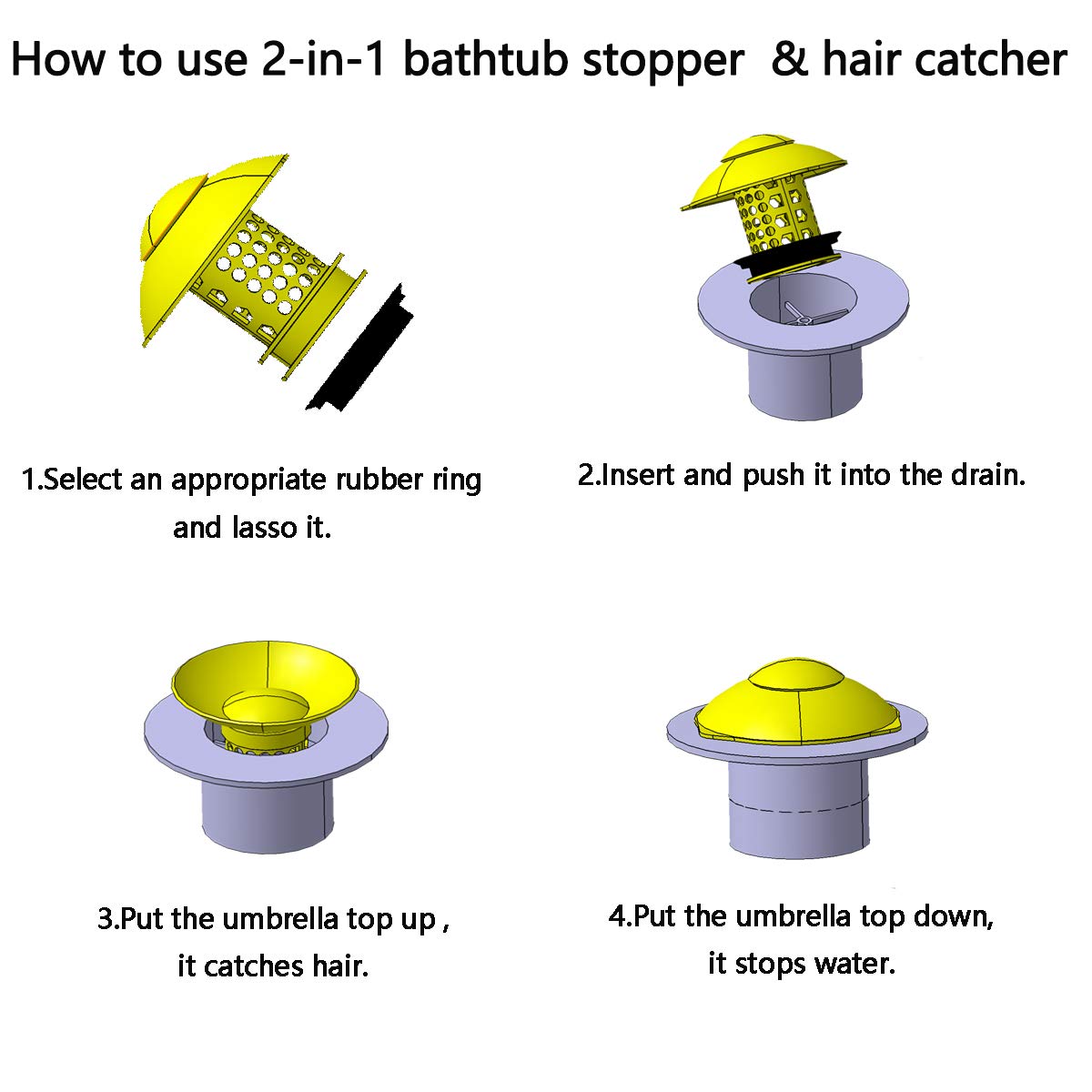 Yofidra Bathtub Drain Hair Catcher & Tub Drain Stoppers 2in1,Prevent Hair Clogs, Black