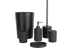 zccz Bathroom Accessory Set - 6 Pcs Black Bathroom Accessories Set with Trash Can, Toothbrush Holder, Toothbrush Cup, Soap Di