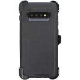WallSkiN Case for Galaxy S10 (6.1") Heavy Duty Full Body Military Grade Drop Protection Carrying Cover Holder | Holster for Men Belt with Clip Stand &ndash; Black/Black