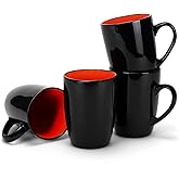 Elanze Designs Color Pop Orange Black Exterior 16 ounce Glossy Ceramic Mugs Matching Set of 4