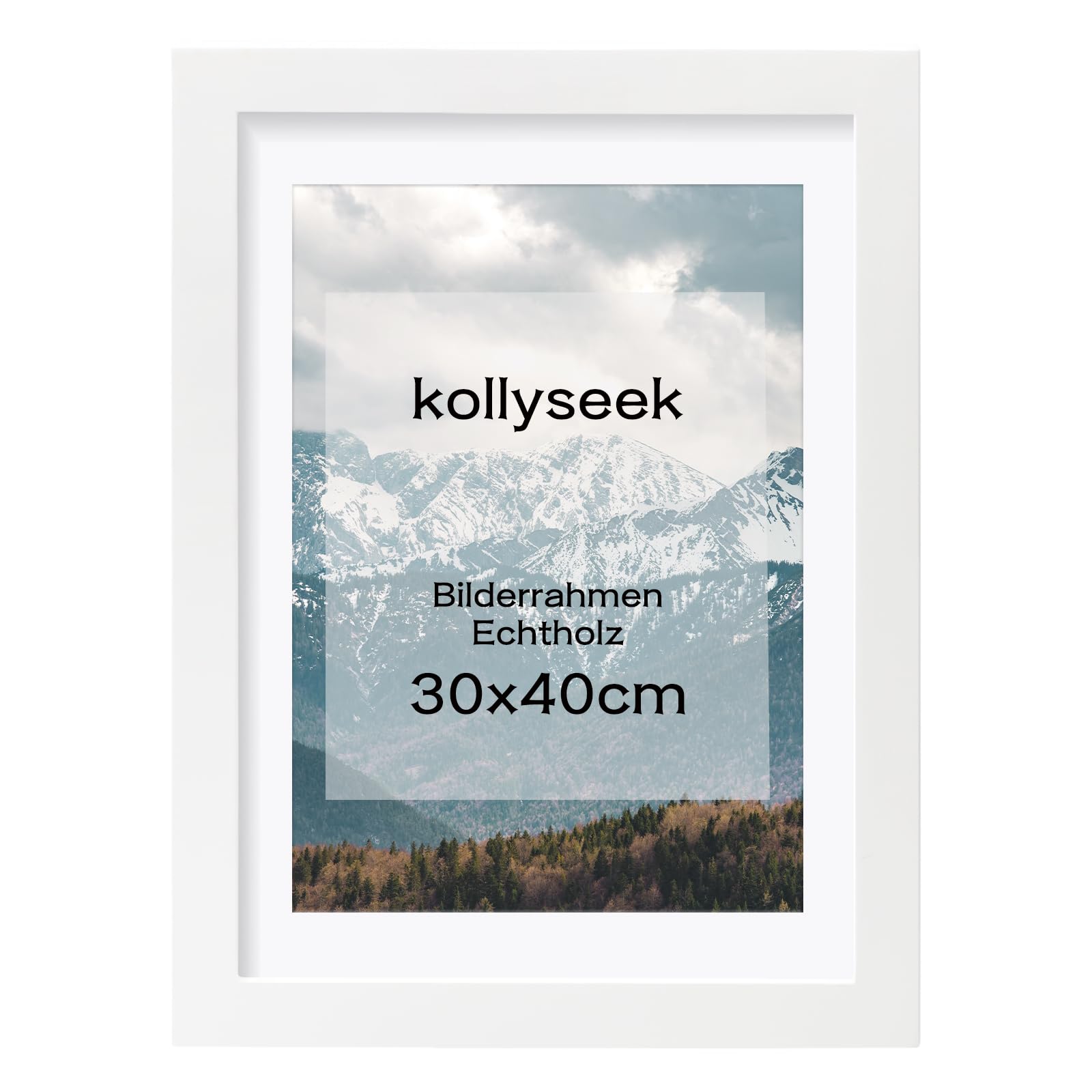 kollyseek Picture Frame 30 x 40 cm White Real Wood with Mount Pine Wood Frame with Shatterproof Acrylic Glass Pine Wood Photo Frame White Picture Frame