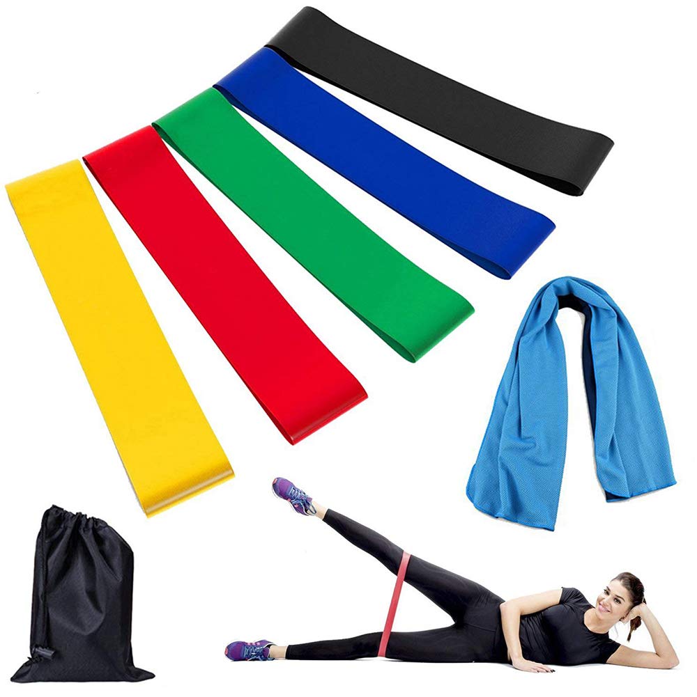 YAHEY Resistance Bands,Set of 5 Elastic Loop Exercise Bands for Yoga,Weight loss,Rehab,Home workouts and so on,with Cooling Towel,Instruction Manual&Carry Bag