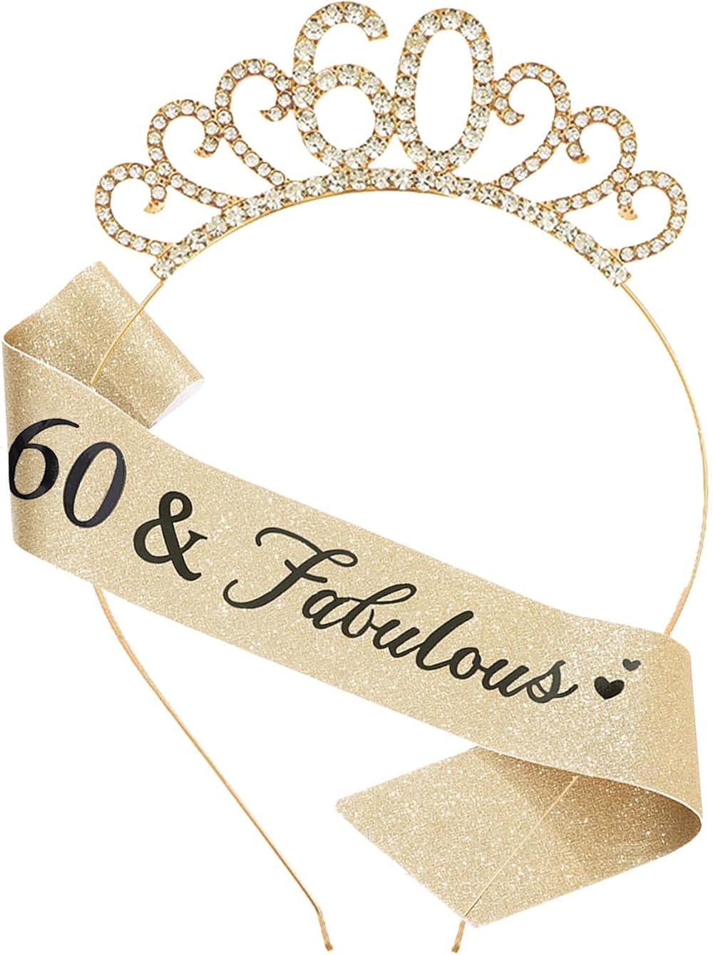 MIOSJI 60th Birthday Sash and Crystal Tiara Crown Gold Party Accessories