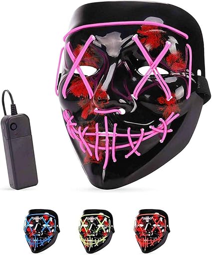 slowton mascara de miedo de halloween mascara de luz led el dia de la mascara de la muerte brillando en el traje de la mascara oscura con 3 modos