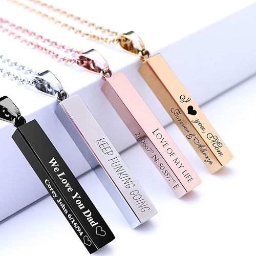 MeMoShe Custom Name Necklace Personalized 3D Engraved Bar 18K Gold