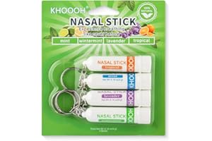Nasal Inhaler Aromatherapy Nasal Stick with Menthol, Borneol & Plant Essential Oils, 4 Scents (Tropical, Wintermint, Mint, La