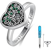 AOBOCO 925 Sterling Silver Heart Celtic Tree of Life Cremation Urn Ring Holds Loved Ones Ashes, Always in My Heart Urn Ring for Ashes for Women, Memorial Keepsake Jewelry Embellished with Crystals from Austria
