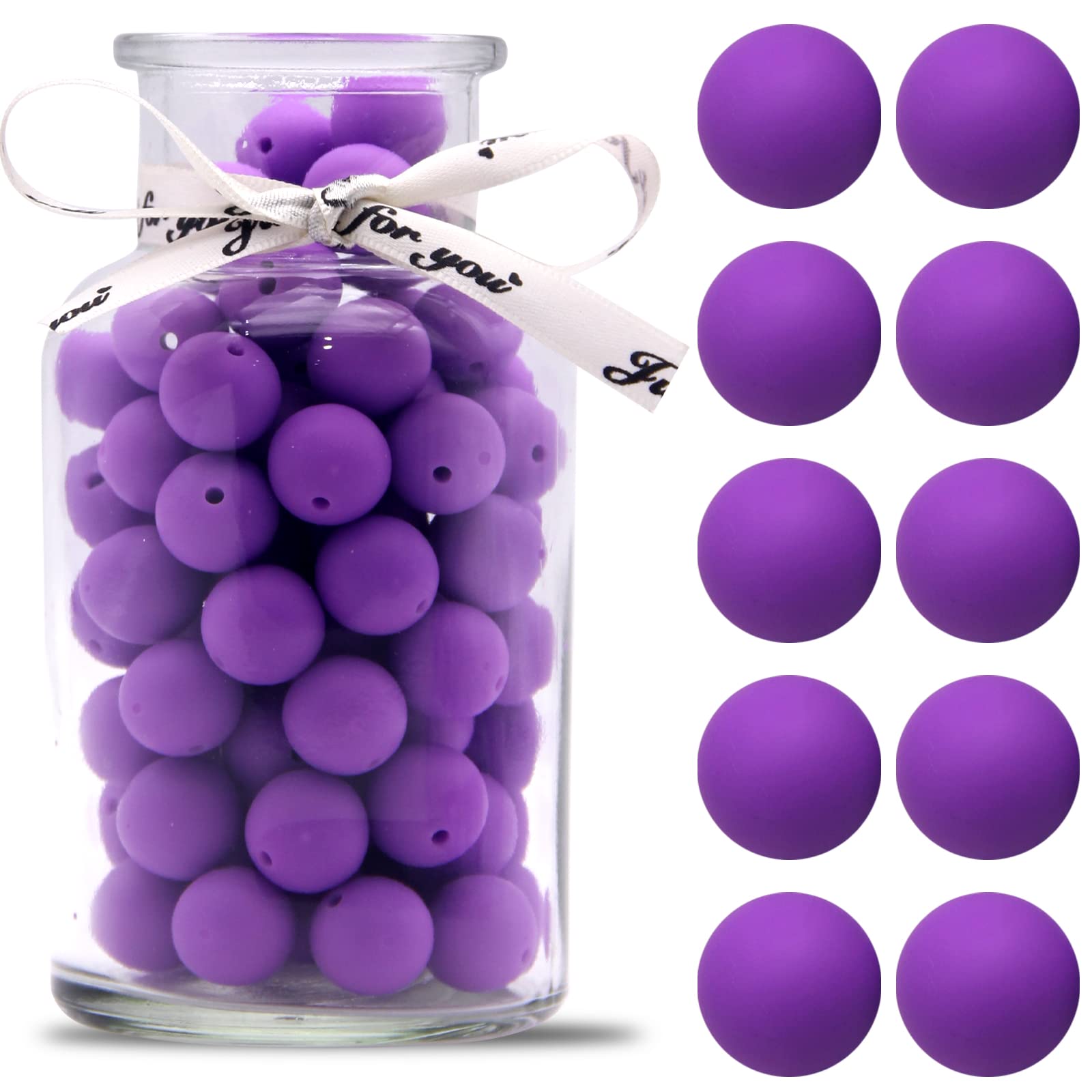 Photo 1 of 100 Classic Purple Silicone Beads Bulk - 15mm, Ideal for Keychain, Necklace & Bracelet Making