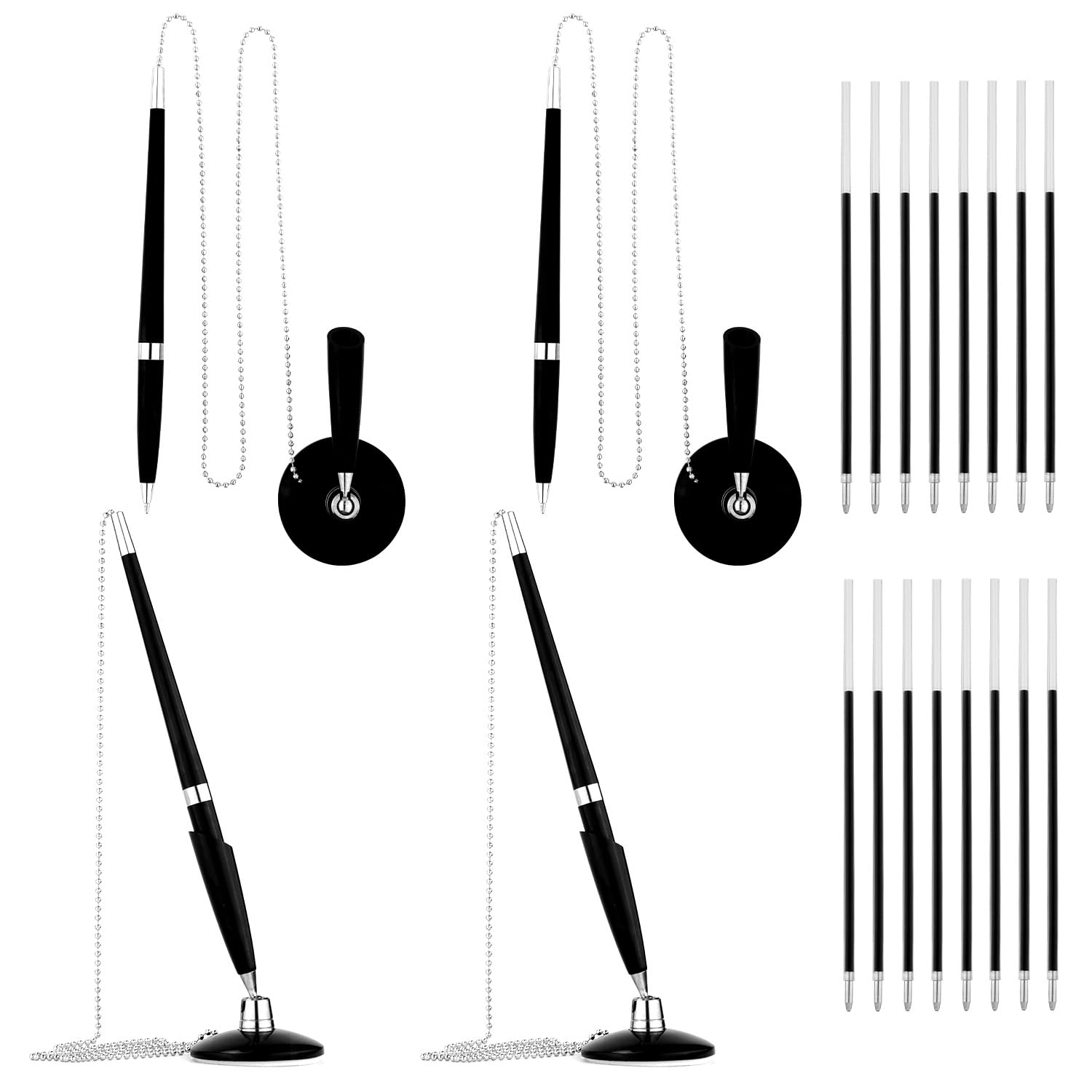 LUTER 4-Piece Pen Set with Chain, Black Counter Pen with 16 Refills for Home Office