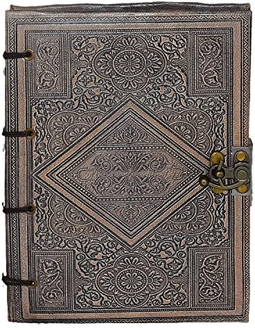 Handmade Leather Journal Diary Embossed Black Hardcover Refillable Notebook Gift for Him Her Vintage Design by Habitable Zone A5 Size 8"X6"