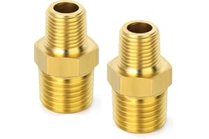Quirkmyn 2pcs 1/2" NPT x 3/8" NPT Brass Nipple, 1/2 to 3/8 Adapter Fitting Reducing Solid Hex Nipple, Brass 1/2inch Male to 3/8inch Male Reducer Pipe Fittings for Extending and Connecting Pipes
