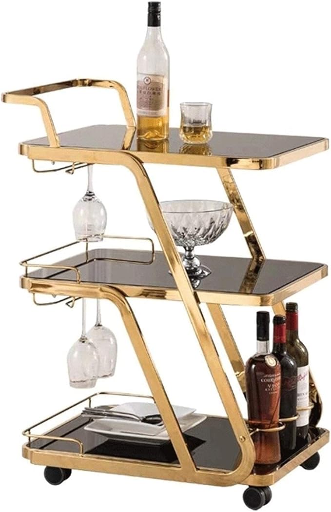 Wine Bar Cart Rolling Kitchen Serving Cart Bar Buffet Cart, 3 Tier