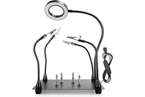 OBDMONSTER Magnetic Helping Hands Soldering Station with 4 Flexible Helping Hands, 5X Magnifying Glass and Adjustable Light with 4 Magnetic PCB Holder on Large Non-Slip Base for Electronic Repair