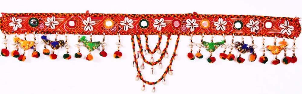 Creativity Centre Red Chunri with Kauri N Birds Pompom Door Hanging