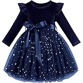 Dalukit Toddler Baby Girl Velvet Christmas Dress for Girls Long Sleeve Velvet Sequin Tutu Winter Party Holiday Dress