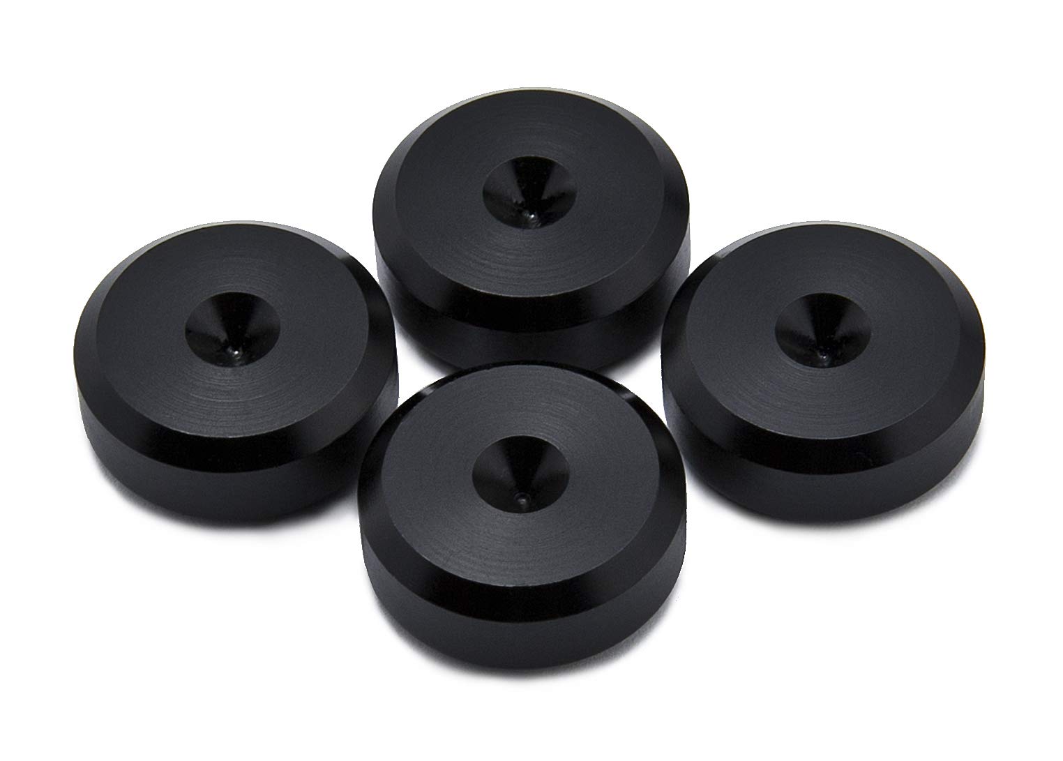 PrecisionGeek® Chamfered Speaker Spike Pads – Isolation Pads for HiFi Speakers, Subwoofers & Speaker Stands – Anti-Vibration (Ø20 mm – Black Aluminium – Pack of 4)
